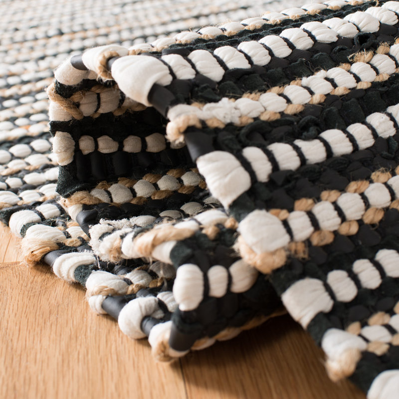 Tapis noir en coton tissé à la main Exley, Rectangle 2 pi x 3 pi