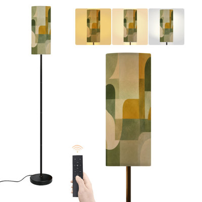 Lampe sur pied à motif géométrique abstrait aux tons de jaune vert, formes arrondies modernes, lampe sur pied à intensité variable avec télécommande, pédale, abat-jour, abat-jour, lampe de coin pour salon, chambre à coucher, bureau