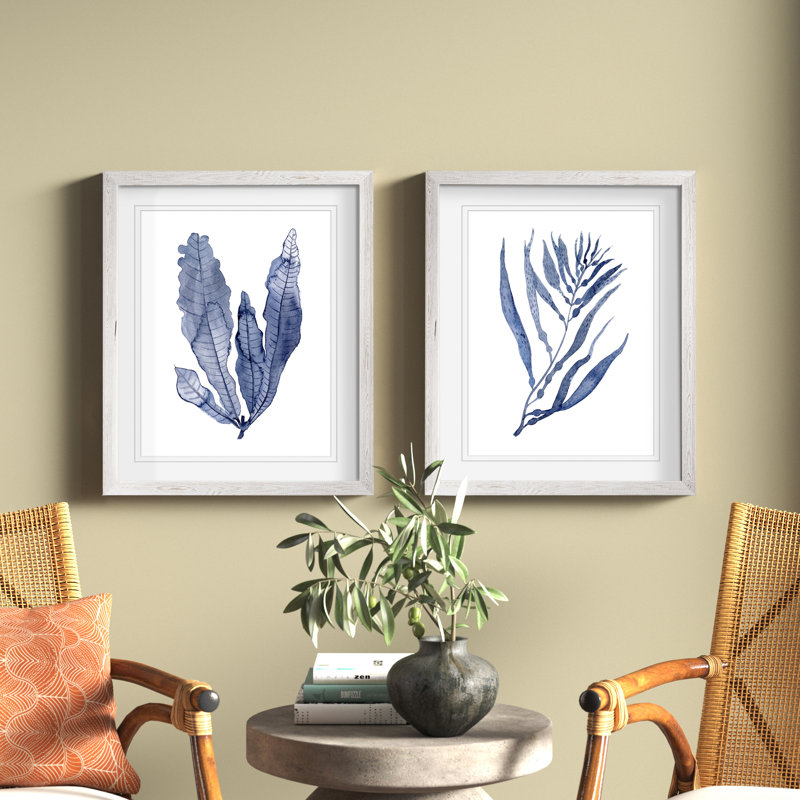 Seaweed Under Water III" - 2-Piece Painting Print Set, Framed Print with Mat, 20" H x 16" W, White Set