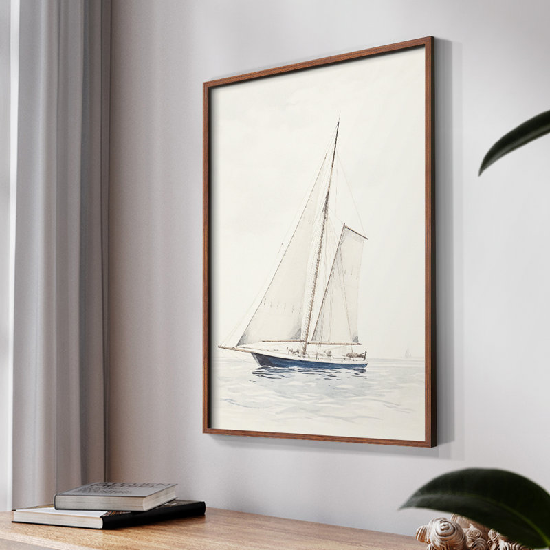 Impression nautique rétro I - impression sur toile tendue, H 14 po x l 11 po, Papier avec cadre noyer
