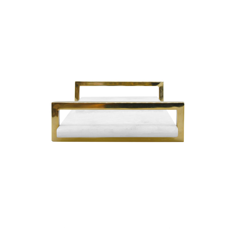 Jarvis Decorative Tray, White/Brass