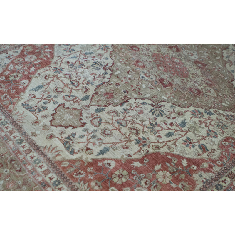 Hand-Knotted High-Quality Ivory and Rust Area Rug