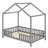Toddler House Bed with Canopy & High Safety Railings, Wooden Montessori Floor Bed-1490663797