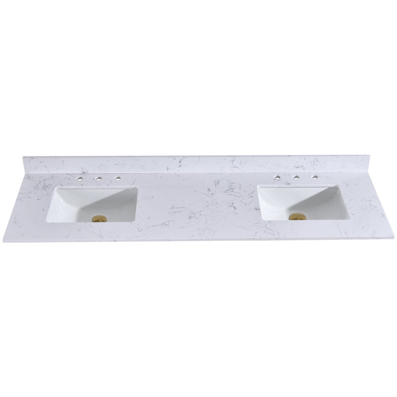 Plateau de meuble-lavabo double 72 po en pierre reconstituée avec lavabo - pour remplacement de meuble-lavabo, sans armoire