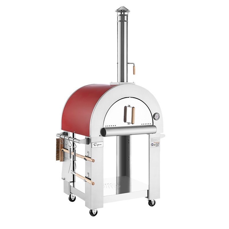 Empava Stainless Steel Free Standing Wood Burning Pizza Oven, Red