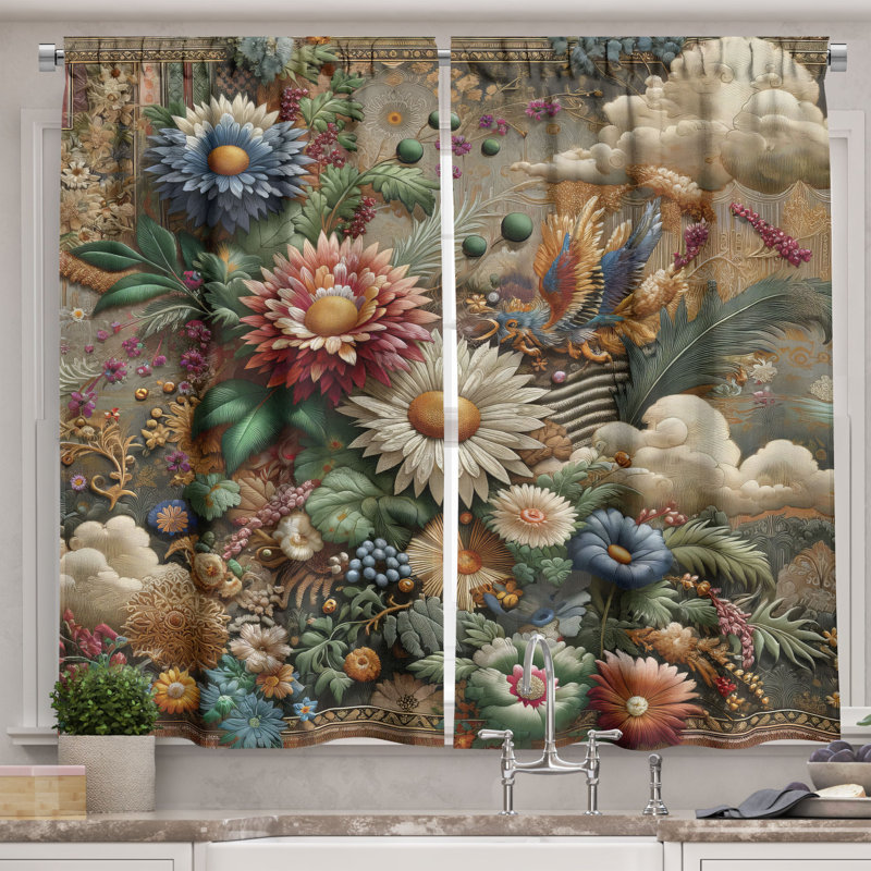 Floral Eucalyptus Kitchen Curtain, 55" W x 45" L