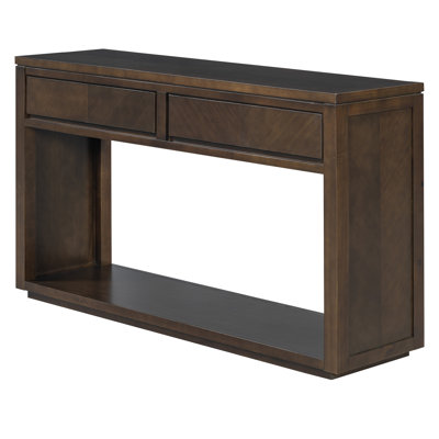 55" Console Table, Rustic Wooden Entryway Table With Storage Drawers And Open Shelf, Elegant Sofa Table For Hallway And Living Room