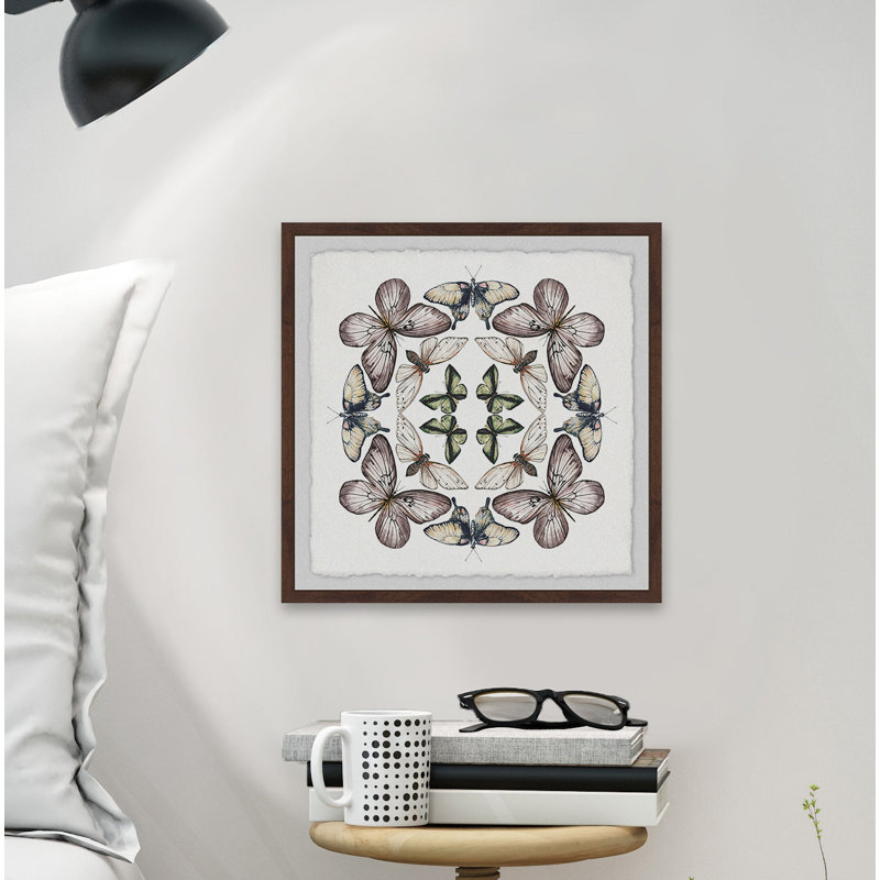 « concentriques papillons », reproduction de peinture à l’aquarelle encadrée, H 12 po x l 12 po