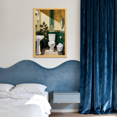 Salle de bain de style art déco avec accents verts et dorés