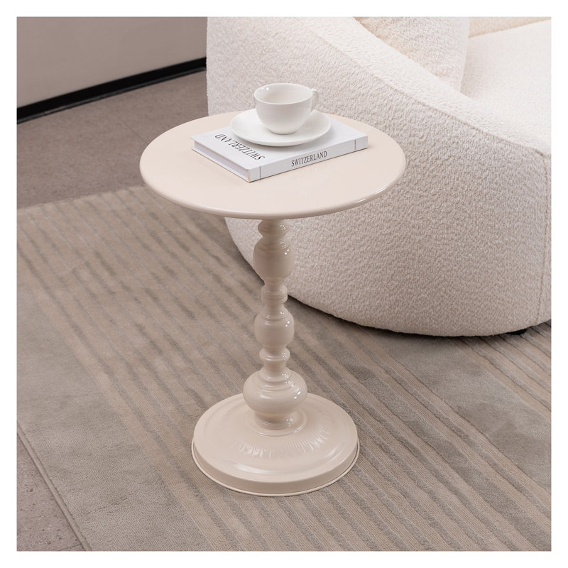 Vintage Metal Coffee Table, Cream White Round End Table - Retro Accent Side Table for Small Space Living Room Bedroom Nightstand Decor