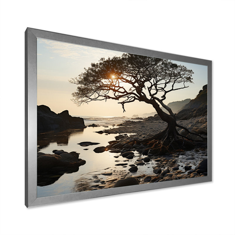 Plage côtière calme I - impression, H 12 po x l 20 po x P 1 po, Cadre photo argenté