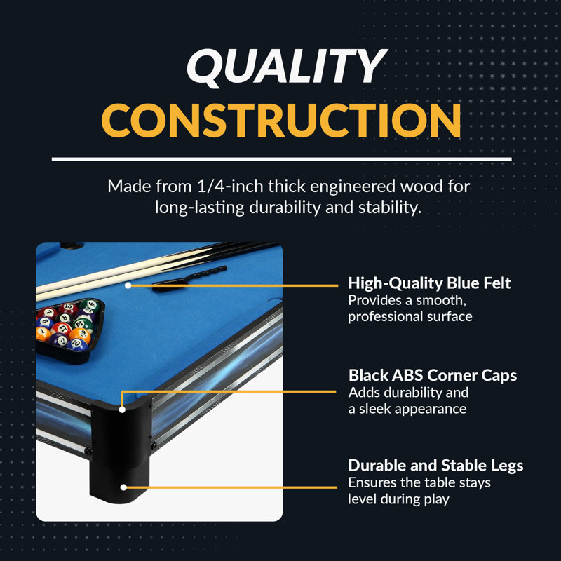 40" Pool Table Tabletop Set For Game, Compact Blue, With Cue Sticks, Ball Kit, Triangle, Chalk & Brush