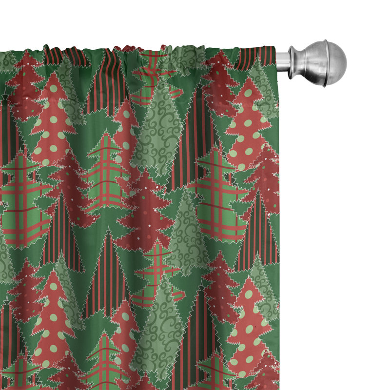 The Holiday Aisle® Christmas 4-Panel Curtains, Tree Pines Swirl Dot, Dark Coral Dark Green, 56" W x 63" L