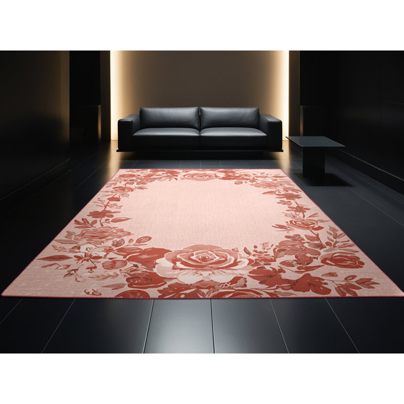 Tapis rose et rose moderne lavable à la machine à motif abstrait Dyal Valentines, 4 x 6