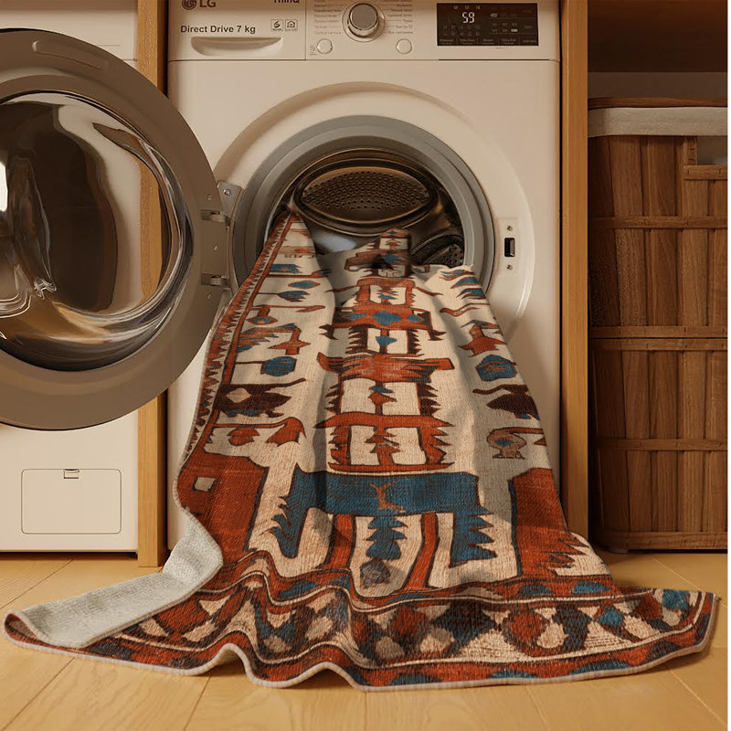 Machine Washable Persian Brown Area Rug, Round 4'