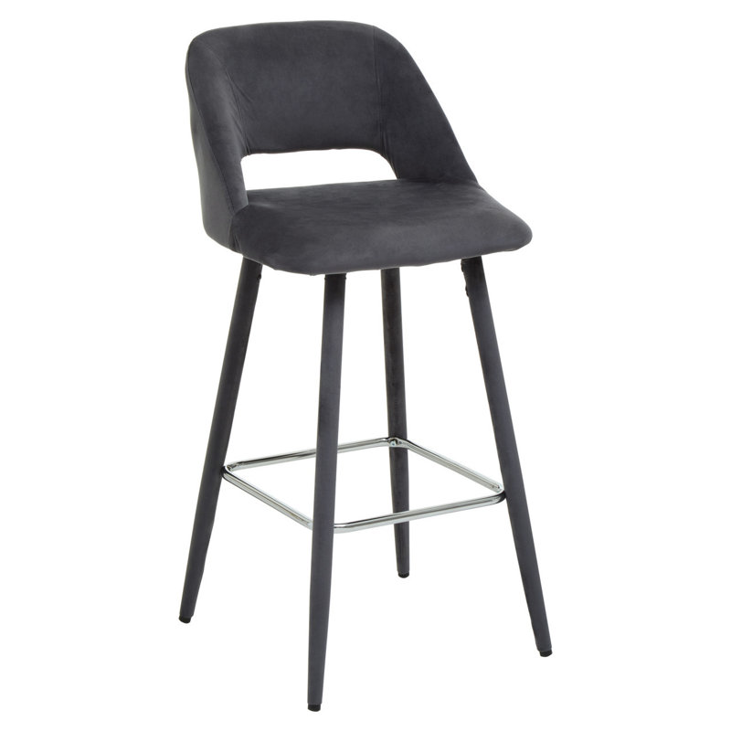 Upholstered Bar Stool with Stainless Steel Frame, Grey, Grey