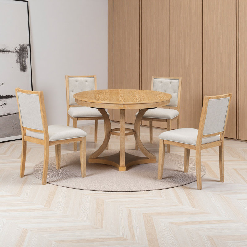 Ensemble de table de salle à manger extensible 5 pièces avec 4 chaises rembourrées, table de cuisine en bois et ensemble de chaises pour 4 à 6 personnes