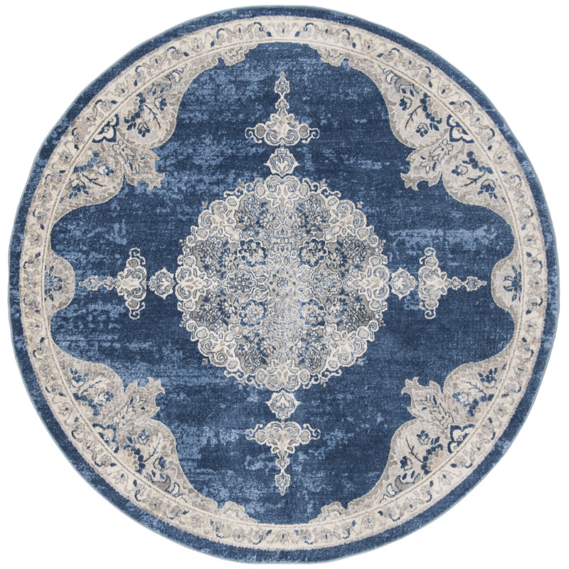 Tapis bleu marine / gris clair Barcus, Rond 9 pi