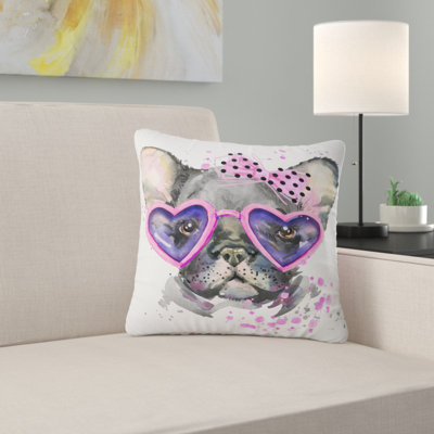 Chien mignon avec des lunettes roses - coussin imprimé animal