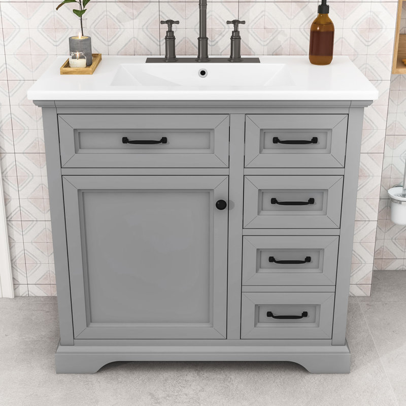 Meuble-lavabo 36 po avec lavabo, tablettes de rangement, tiroirs et porte