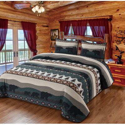 Boho Bear Bears Woodland Black Bear Southwestern Geometric Diamond Decorative Quilt Bedding Set