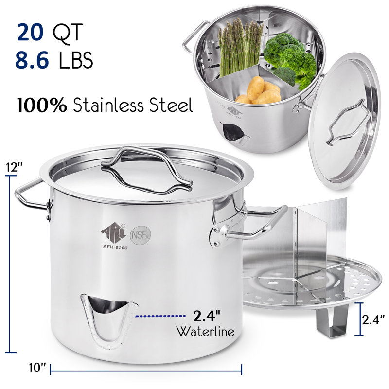 Ensemble de marmite à vapeur en acier inoxydable de 20 pte, brûleur au propane portatif de 55 000 BTU pour le crabe de fruits de mer, les légumes, les vaporisateurs Para Tamale à la vapeur, avec bec à eau facile à remplir, diviseur et support à vap