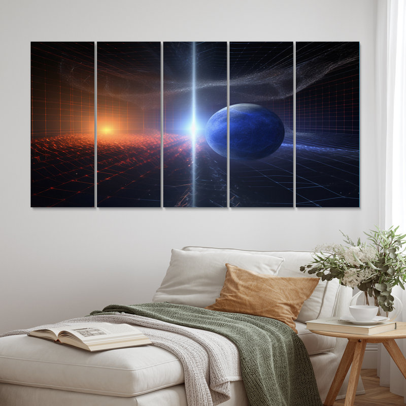 Blue Solar System Magnetic Galaxy III - Space Canvas Art Print - 5 Equal Panels