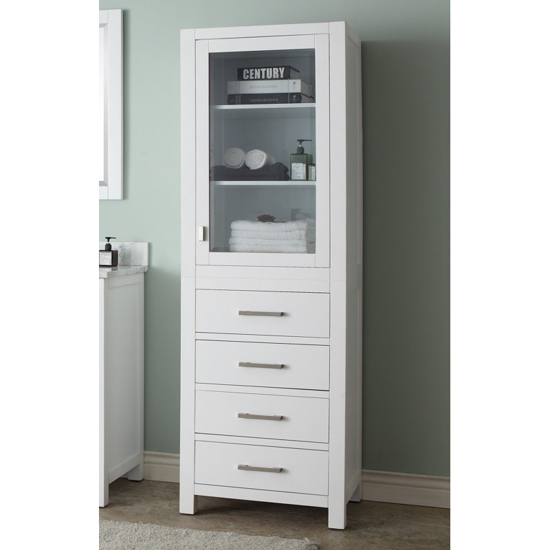 Keira Freestanding Wood Linen Cabinet, White