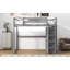 Lit mezzanine double en bois avec garde-robe intégrée et tablettes de rangement, lumière DEL-823510213
