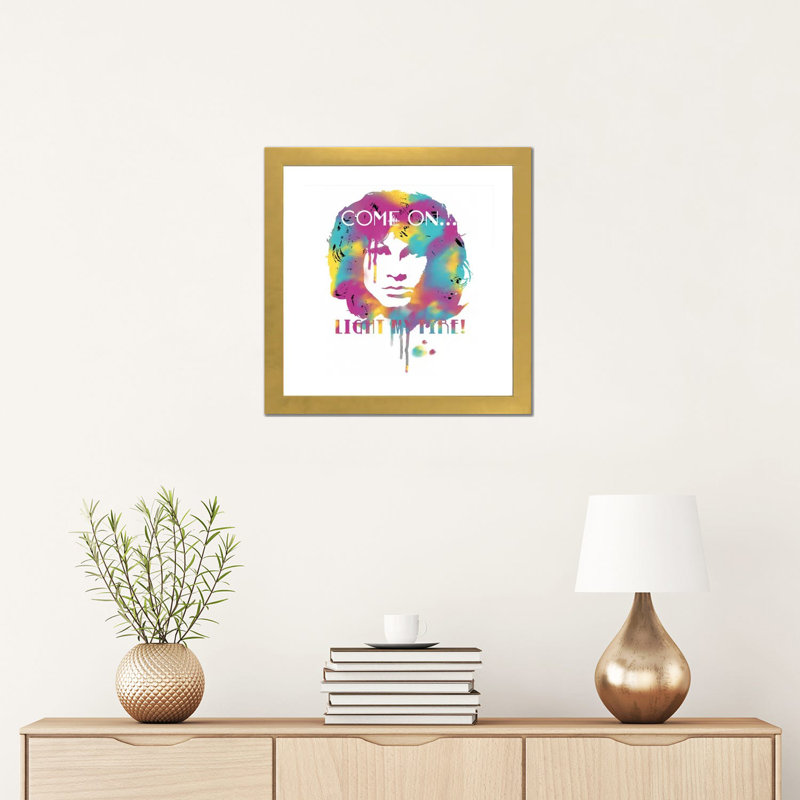 Jim Morrison «Light My Fire Watercolor» - publicité imprimée, H 16 po x l 16 po x p 1 po, Papier encadré doré, Blanc