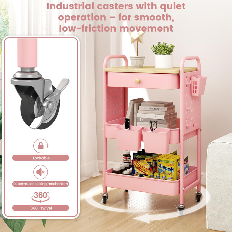 72cm H x 43cm W Book Cart, Pink