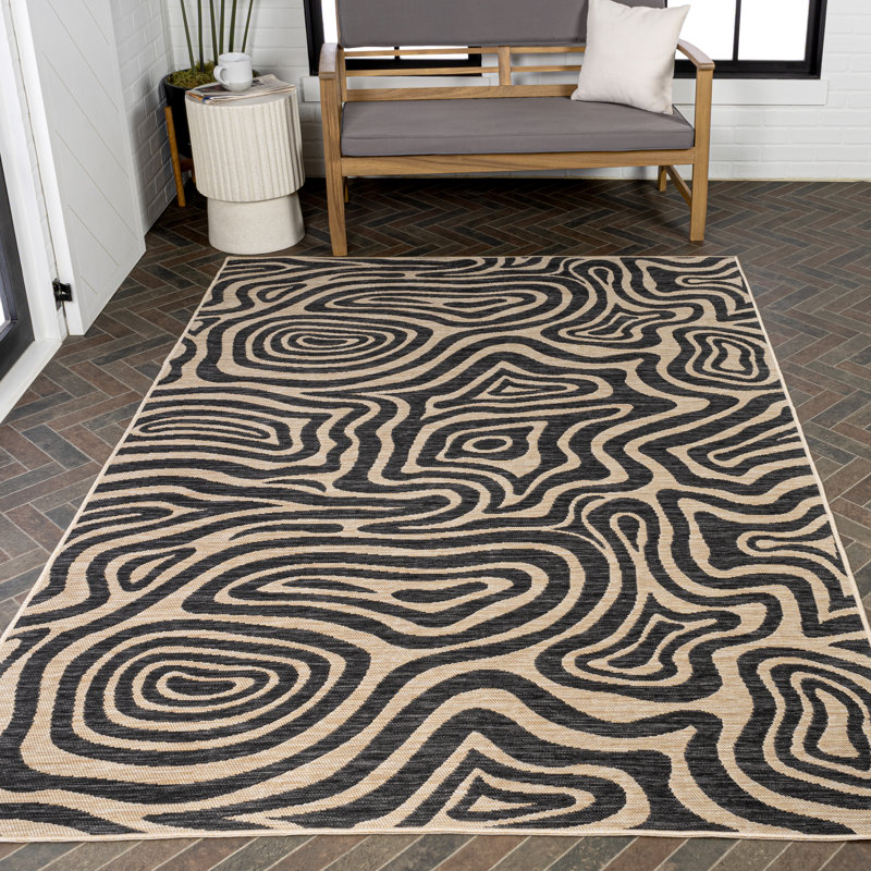 Eryx Modern Bohemian Abstract Organic Reversible Machine-Washable Gray/Cream Indoor/Outdoor Rug, Rectangle 3'3" x 5'
