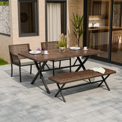 4 Pieces Rectangular Patio Outdoor Dining Sets with Cushion