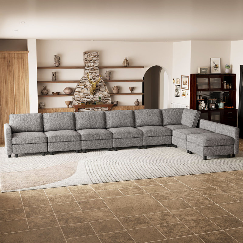 Canapé modulaire en L avec rangement, Mélange de polyester gris clair