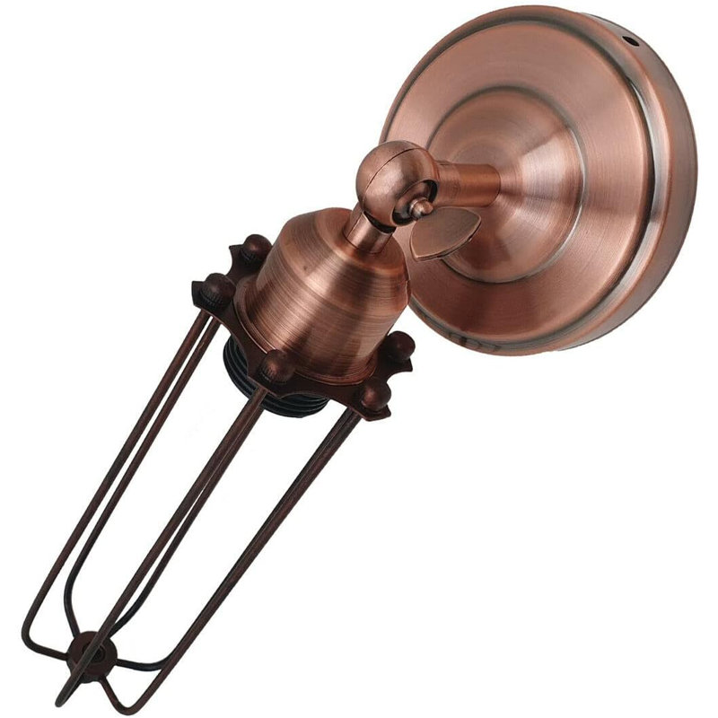 Vintage Industrial Adjustable Cage Wall Sconce – Retro Metal Wire Lamp E27 For Bedroom, Kitchen, Hallway, Rustic Red, No