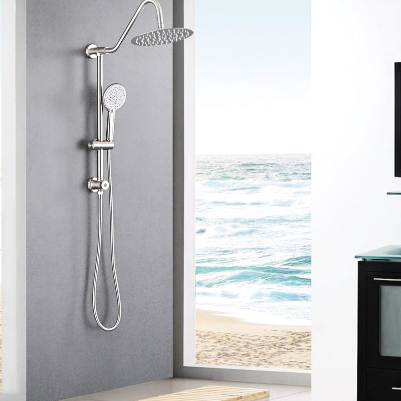 Wall Mounted Dual Shower Head - 10" Rain And Handheld To Wear Brushed Nickel With Adjustable Angle For Optimal Showering Metal