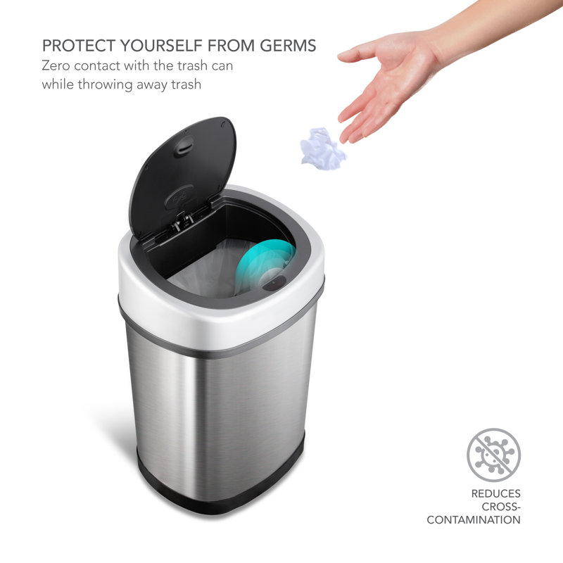 Silver Stainless Steel Touchless Motion Sensor Kitchen Trash Can