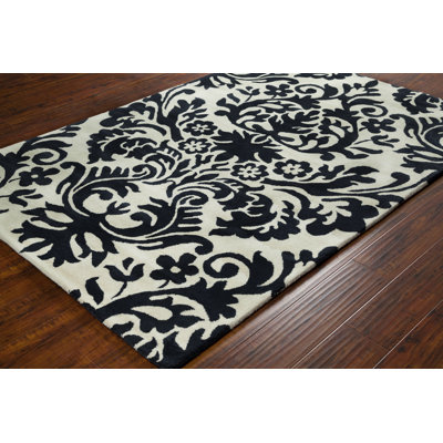  Jethro Authentic Hand-Tufted Handmade Black & Cream Abstract Floral Wool Area Rug