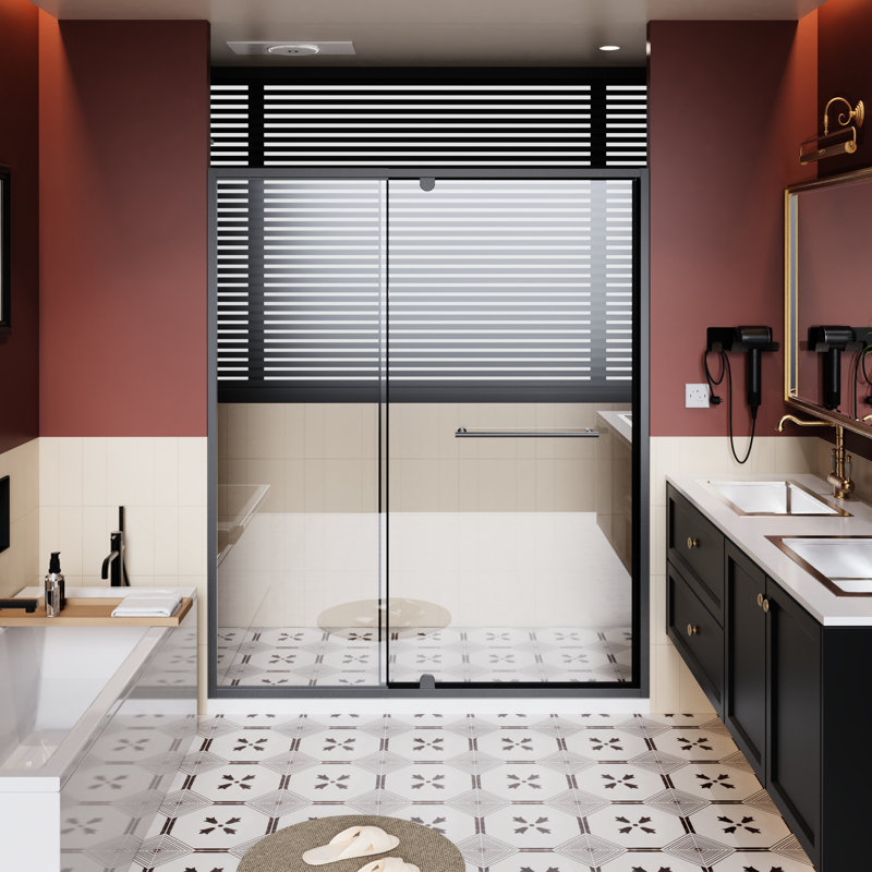 60 In Wide 72 Tall Pivot Shower Door, 1/4 Inch Thick Clear Tempered Glass, Black Aluminum Frame, Corrosion - Waterproof Performance By Stainless Steel Handle, Adjustable Guide, Silent Closing