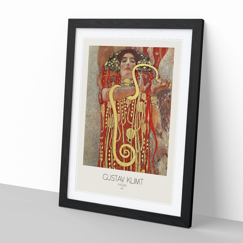Hygeia with Border by Gustav Klimt - Picture Frame Painting, 36cm H x 27cm W x 2cm D, Black Framed