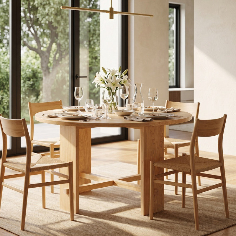Table de salle à manger moderne de style campagnard en bois massif, fini bois naturel, table de salle à manger d'intérieur simple et fraîche