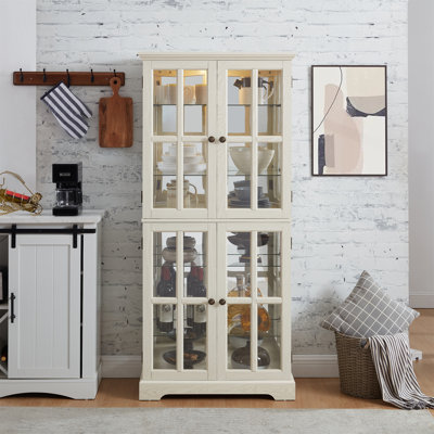 Vitrine avec portes en verre, tablettes réglables pour les objets de collection, conception à quatre portes, vitrine rétro pour la maison ou le bureau, ampoule E26 incluse
