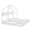 Lit plateforme simple en bois, deux lits partagés avec tablettes et garde-corps, blanc crème, lit
