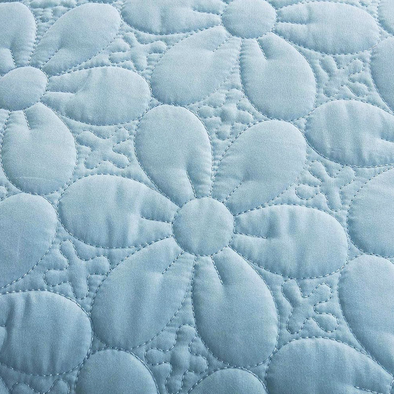 Quilted Floral Bed Pillow Shams, 20" x 36", Blue