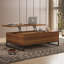 Table basse à plateau relevable de 43 po avec rangement caché, grande table de hauteur moderne en noyer pour travailler et manger sur le canapé, structure en métal robuste, table de centre Mid-Century pour le salon, appartement