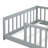 Grey Twin Floor Bed With Guardrails, Promotes Independence In Personal Space, 7 Strengthened Plywood Slats Fence, Multi - Functional Design For ' Sleep And Learning To Walk, Easy Installation-109934355-109934354