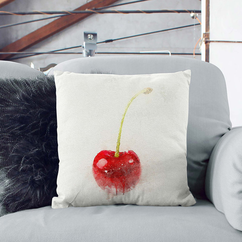 Lone Cherry Cushion with Filling, 40cm H x 40cm W x 15cm D, Stone