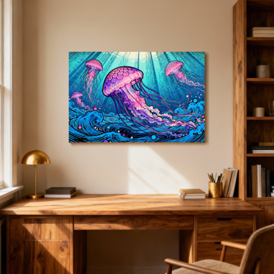 Animals Colorful Jellyfish Ocean Waves Art Print