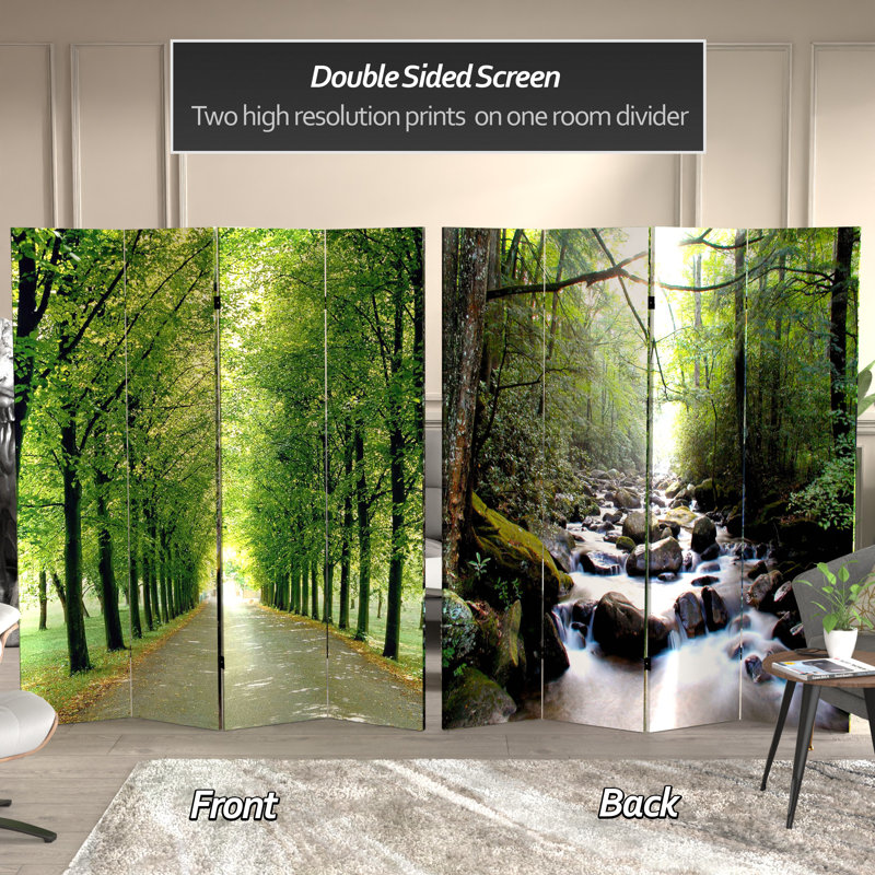 70.88" x 63" Double Sided Path of Life 4 Panel Room Divider, 71" H x 96" W x 1 "D