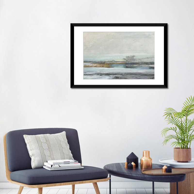 «Water's Edge II», reproduction sur toile, H 16 po x l 24 po x P 1 po, Papier d'art encadré noir, Blanc